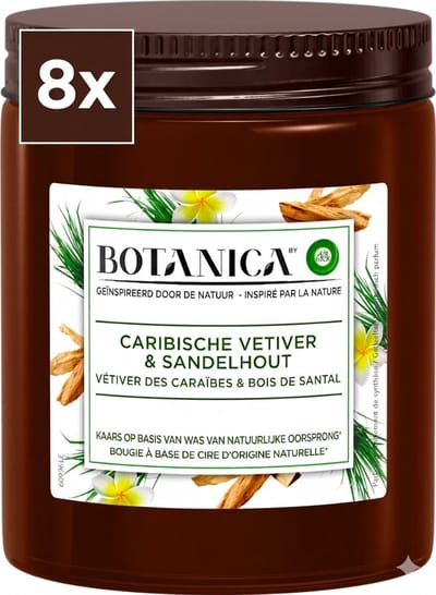 Botanica by Air Wick Geurkaars Vetiver & Sandelhout (8x) – Natuurlijke & Rustgevende Geur – Warm, Aards & Elegant – Set van 8