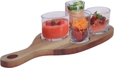 Excellent Houseware Serveerplank - acacia - 30x17cm - met 4st glazen - schaaltjes