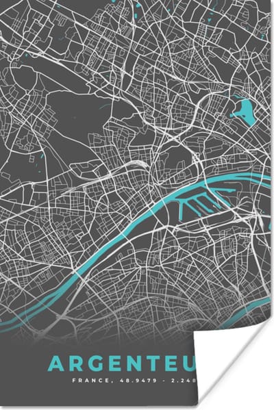 Poster Argenteuil - Frankrijk - Plattegrond - Stadskaart - Kaart - 120x180 cm XXL