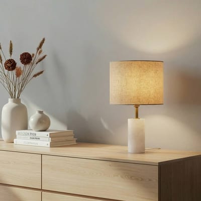 Lindby - Tafellamp - 1licht - Marmer, textiel, metaal - H: 43 cm - E27 - wit, beige, goud