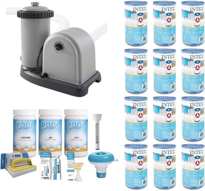 WAYS - Zwembad Onderhoud - Pakket Medium & Filterpomp 5678 L/u & 12 Filters Type A