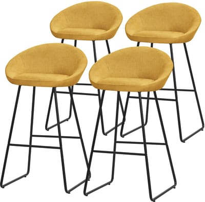 Barkruk set van 4 mosterd 56x94x50 cm met rugleuning en voetensteun tot 120 kg ML-Design