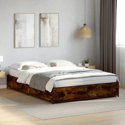 vidaXL - Bedframe - bewerkt - hout - metaal - gerookt - eikenkleurig - 120x190 - cm