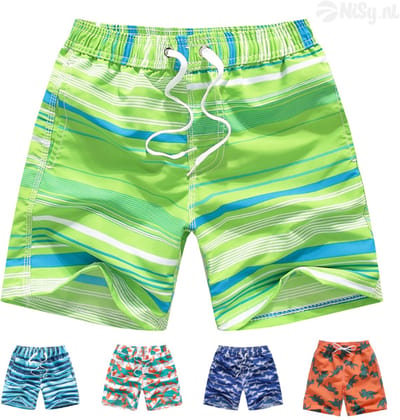 NiSy.nl Zwembroek Groen | Jongens | Zwemshort | Strepen Print | Sneldrogend | Maat 98/104