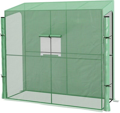 Killogood Aanleun tuinkas tegen muur tomatenkas 2 ritssluiting oprolbare deuren - 1 raam - afm. 200L x 80l x 200/180H cm