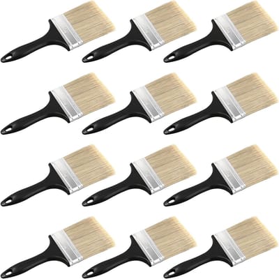 Set van 12 Stuks 4 Inch Verfkwasten met Zwarte Plastic Handgreep voor Schilderen, Verven en Coaten