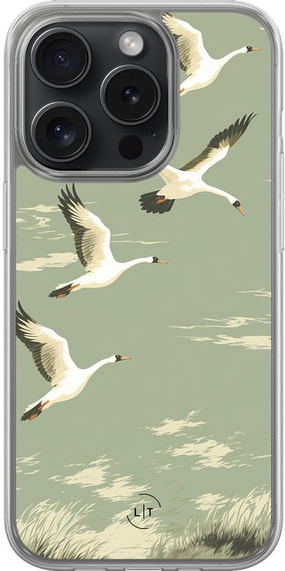 Hoesje geschikt voor iPhone 15 Pro - Vogels - 2in1 backcover - Print / Illustratie - Groen - Leuke Telefoonhoesjes