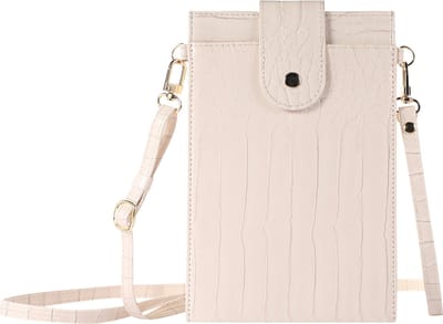 Stravo Kleine Crossbody Mobiele Telefoon Portemonnee voor Vrouwen - Stone 2# - Wit - Lichtgewicht Schoudertas met Creditcardvakken, Meisjes Steen Getextureerde Echte Leren Telefoontas voor iPhone/Samsung/Huawei/Google/etc Telefoon binnen 7 Inch