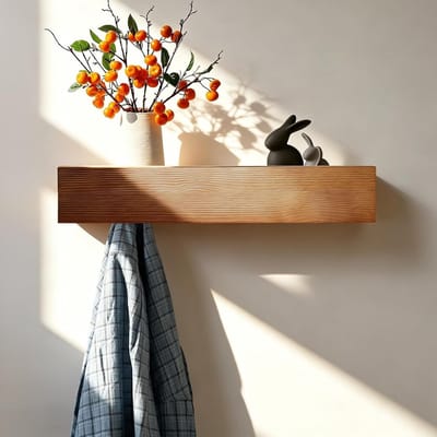 Wandgarderobe met Plank en Verborgen Wandgemonteerde Kledinghaken, 40 cm, 8 Haken voor Woonkamer, Hal en Slaapkamer