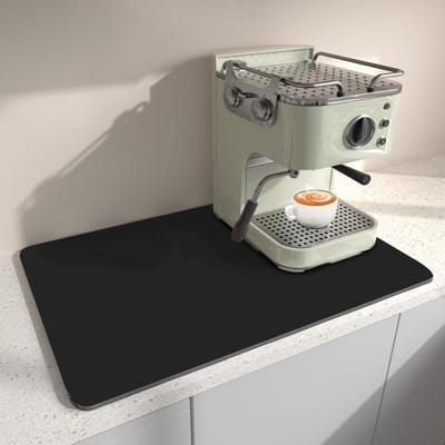 Droogmat voor Afwas in de Keuken, 40 x 45 cm, Absorberende Mat voor Onder Koffiezetapparaat en Keukenblad, Rubber Achterkant, Zwart, Vlekken Verbergend, Ideaal voor Koffiebar en Keukenaccessoires