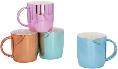 Gerimport Koffie / thee mok Metallic - 4x stuks - multi kleuren - 350 ml - mokken - keramiek