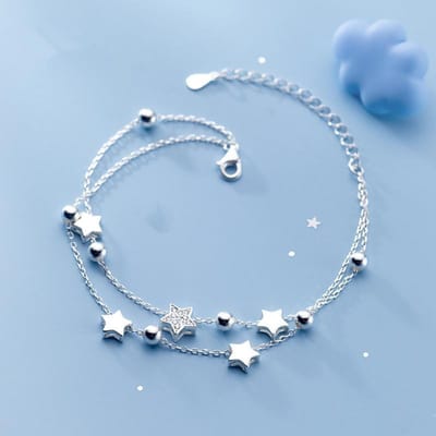925 Sterling Zilver Dubbellaags Zirkonia Ster Ronde Kraal Bedel voor Vrouwen Elegante Sieraden Pulseras Sl220 gray