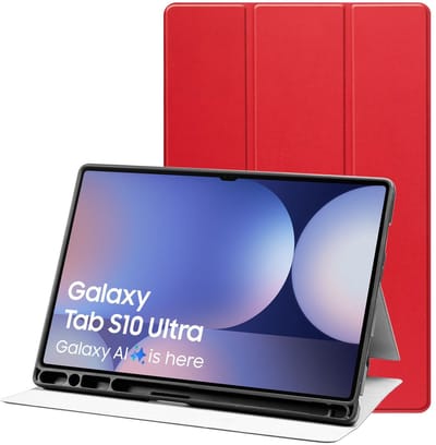 Tablet Hoes Geschikt voor Samsung Galaxy Tab S10 / S9 Ultra | Luxe Tri-Fold Book Case | Kunst Leren Bescherm Hoes | Standaard Functie | Rood