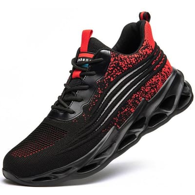 Lichtgewicht Werkveiligheidsschoenen Heren Ademende Sneaker Anti-Punctie Bouwwerklaarzen Anti-Verplettering Stalen Neus Schoenen 48 rood