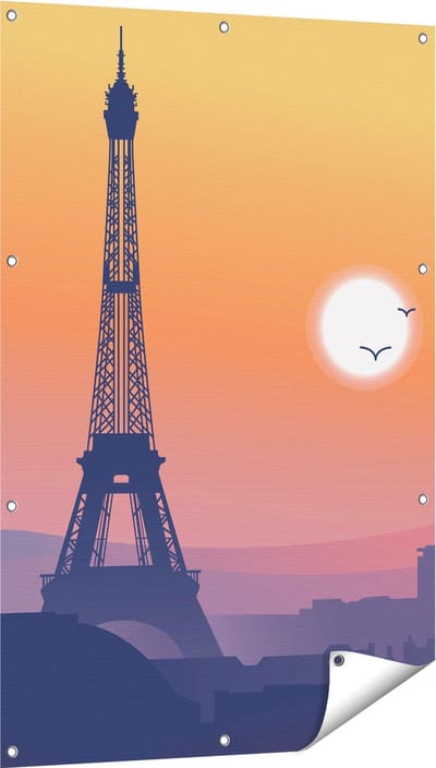 Gards Tuinposter Illustratie van de Eiffeltoren in Parijs - 80x120 cm - Tuindoek - Tuindecoratie - Wanddecoratie buiten - Tuinschilderij