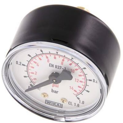 0..1 Bar Manometer Achteraansluiting Staal/Messing 50 mm Klasse 1.6