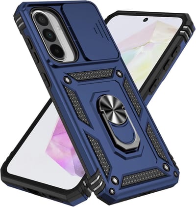 Geschikt voor Samsung Galaxy A56 5G mobiele telefoonhoesje, 360° volledige camerabescherming, harde PC schokbestendige versterkte bepantsering, robuuste schokbestendige bumperbeschermhoes - blauw