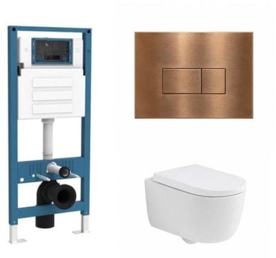QeramiQ Dely Swirl Toiletset - inbouwreservoir Qeramiq Flush - 35mm zitting - metaal koperen bedieningsplaat - rechthoekige knoppen - mat wit