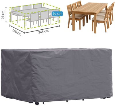 Perel Buitenhoes voor tuinset, grijs, rechthoekig, 245 cm x 150 cm x 95 cm