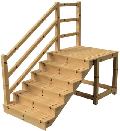 MILANO buitentrap 6 gesloten treden H105 cm - bordes L116 x B120 cm - trapleuning links - bordesleuning links