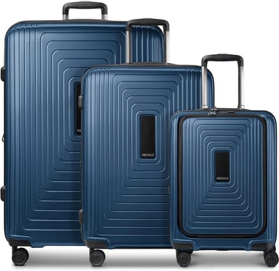 Redolz Essentials 14 4 wielen Kofferset 3-delig met uitbreidingsplooi - Harde bagage - TSA slot - dark blue metallic