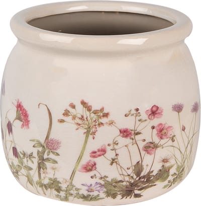Keramiek Bloempot voor Binnen – Roze Bloemen – Rustieke Pot – Ø 16 cm – Bloemenmotief