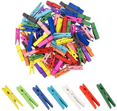 Dailygoods- Wasknijpers 100 stuks - Mini-houten Klemmen - Kleurenmix - Sterk en Duurzaam - Perfect voor Fotoophangingen - Lichtgewicht