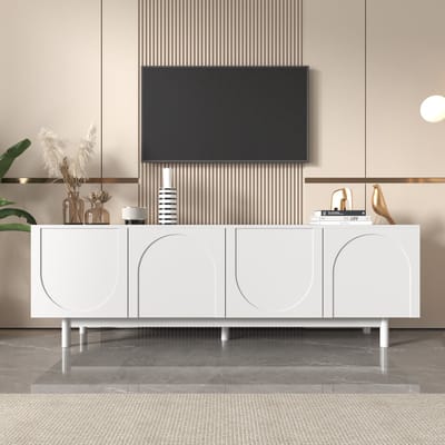Wishdor - Tv-Meubel - 4 Deuren - Push-To-Open - Verstelbare Legplanken - Spaanplaat - Wit - 175 X 38 X 56 Cm