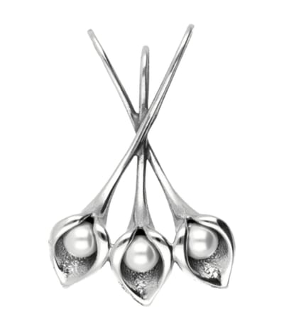 Zilveren Calla bloementrio met glasparels Art Nouveau Jugendstil XL hanger