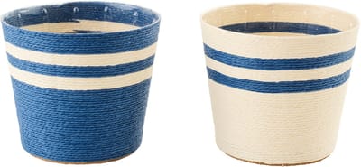 J-Line bloempot Gestreept - papier - wit/blauw - large - set van 2