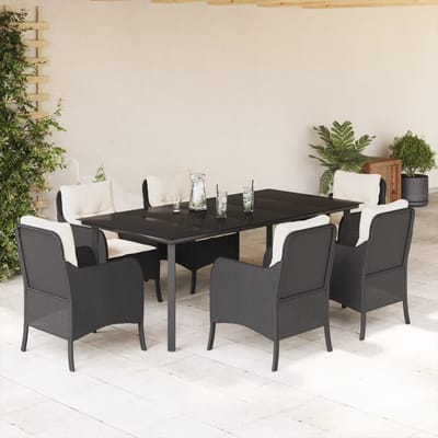 vidaXL - 7-delige - Tuinset - met - kussens - poly - rattan - zwart