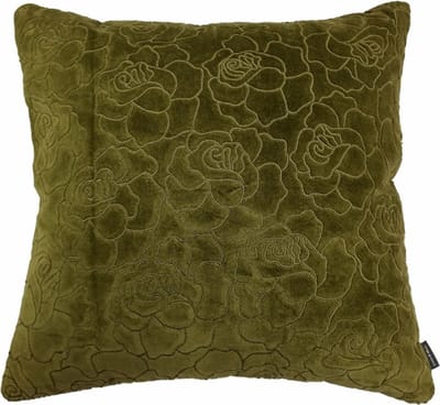 Rose Embroidery Cedar Groen Kussen | 45 X 45 | Sierkussen Voor Woonkamer Of Slaapkamer