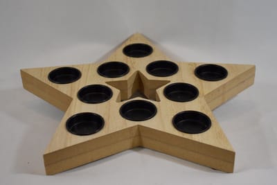 ZoeZo Design - kerstdecoratie - waxinelichtjeshouder - kerst - ster - hout - zwart - Br33 x L33 x H3 cm