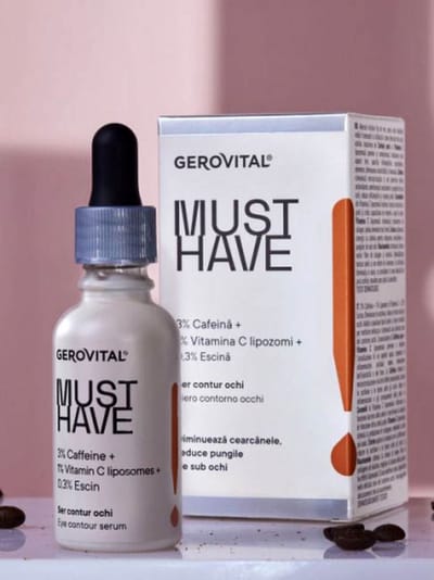 Gerovital MUST HAVE - Oogserum - vermindert donkere kringen - 3% Caffeine Solution + 1% Vitamine C liposomen + 0,3% Escine - tegen Wallen en Donkere Kringen - oogserum