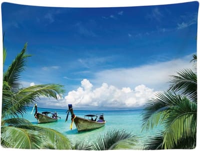 Ulticool - Strand Zee Boot Palmboom Natuur - Wandkleed - 200x150 cm - Groot wandtapijt - Poster - Slaapkamer Kamer Woonkamer Decoratie Accessoires - Idee Vrouw voor Moeders