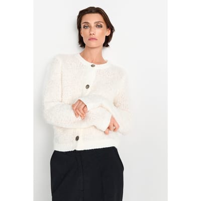 Rich & Royal Bouclé Crew Neck Cardigan Pearl White Size: XS | Jackets Outlet | Dames | Wit