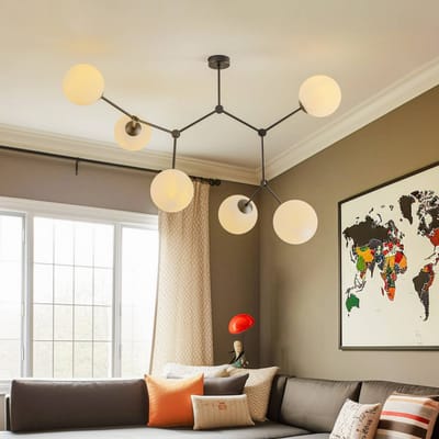 EMIBIG LIGHTING Plafondlamp Space, zwart/opaal, 6-lamps