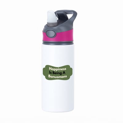 Hacebo® - happiness is being a bonusmom waterfles met rietje roze - Mama - de liefste bonusmoeder - Moeder cadeautjes - moederdag - verjaardag - geschenk - kado - water fles - 650ML