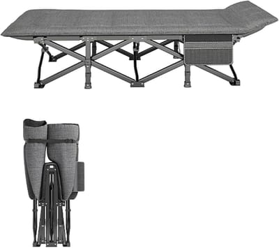 Draagbaar Campingbed - Opklapbed Lounge - Buiten Ontspannen - Inclusief Kussen - 190x71cm - Grijs