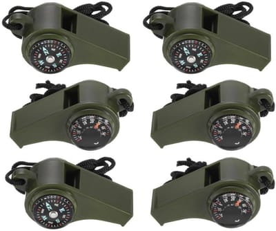 6 Stuks Noodfluit met Sleutelkoord - 3-in-1 Noodfluitjes Met Kompas & Thermometer - Survival Whistle - Noodfluitje bij Ramp - Avonturen - Kamperen - Bergbeklimmen - Luide Alarmfluit voor Noodgevallen - voor Buiten Wandelen