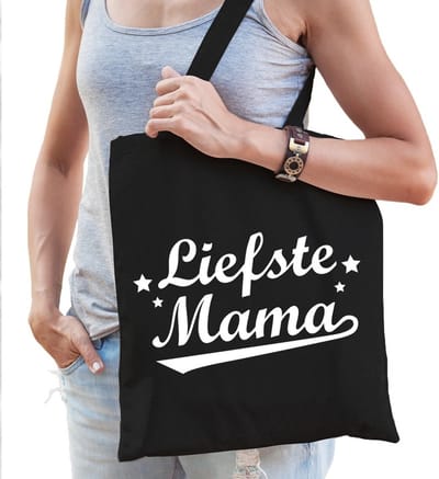 Cadeau tas Liefste mama zwart katoen - kado tasje voor moeders