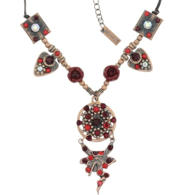 Behave - Ketting rosé-kleur met rode rozen en hanger elf - 42 cm