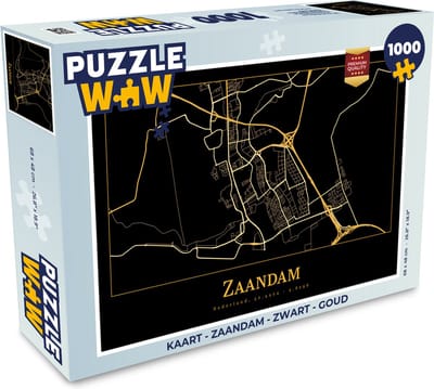 Puzzel Kaart - Zaandam - Zwart - Goud - Legpuzzel - Puzzel 1000 stukjes volwassenen