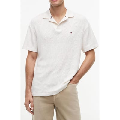 Tommy Hilfiger Jacquard Classic Fit Ivory Petal Größe: S | Poloshirts Outlet | Herren | Weiß