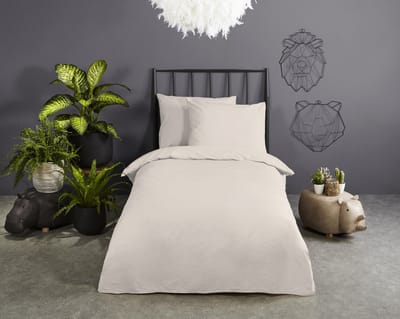 Good Morning dekbedovertrek effen kleur - 1 persoons 140x200/220 cm - Zand - 100% Katoen renforc�