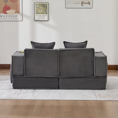 DESMIU Slaapbank 162 x 78 x 66 cm - 2-Zits Met Kussens, Zijvakken En Bekerhouders - Voor Leeshoek En Speelkamer - Corduroy Donkergrijs