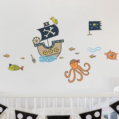 Muurstickers - ZEEDIEREN EN PIRATEN - transparante zelfklevende achtergrond - 120x120cm