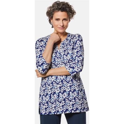 Figuurvriendelijk gedessineerd tuniekshirt - marine / gebloemd - Gr. 38 van Goldner Fashion