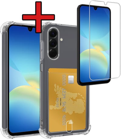 Hoesje - Geschikt voor Samsung Galaxy A26 - Met Screenprotector - Pashouder - Kaarthouder - Back Cover - Telefoon Hoes Shockproof - Siliconen Case - Shock Proof - Pasjes Houder - Telefoonhoes - Transparant