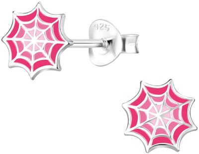 Joy|S - Zilveren spinnenweb oorbellen - 8 mm - roze - halloween oorbellen